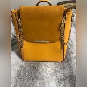 Call It Spring Yellow Mustard Chain Detail Faux Leather Back Pack and Purse